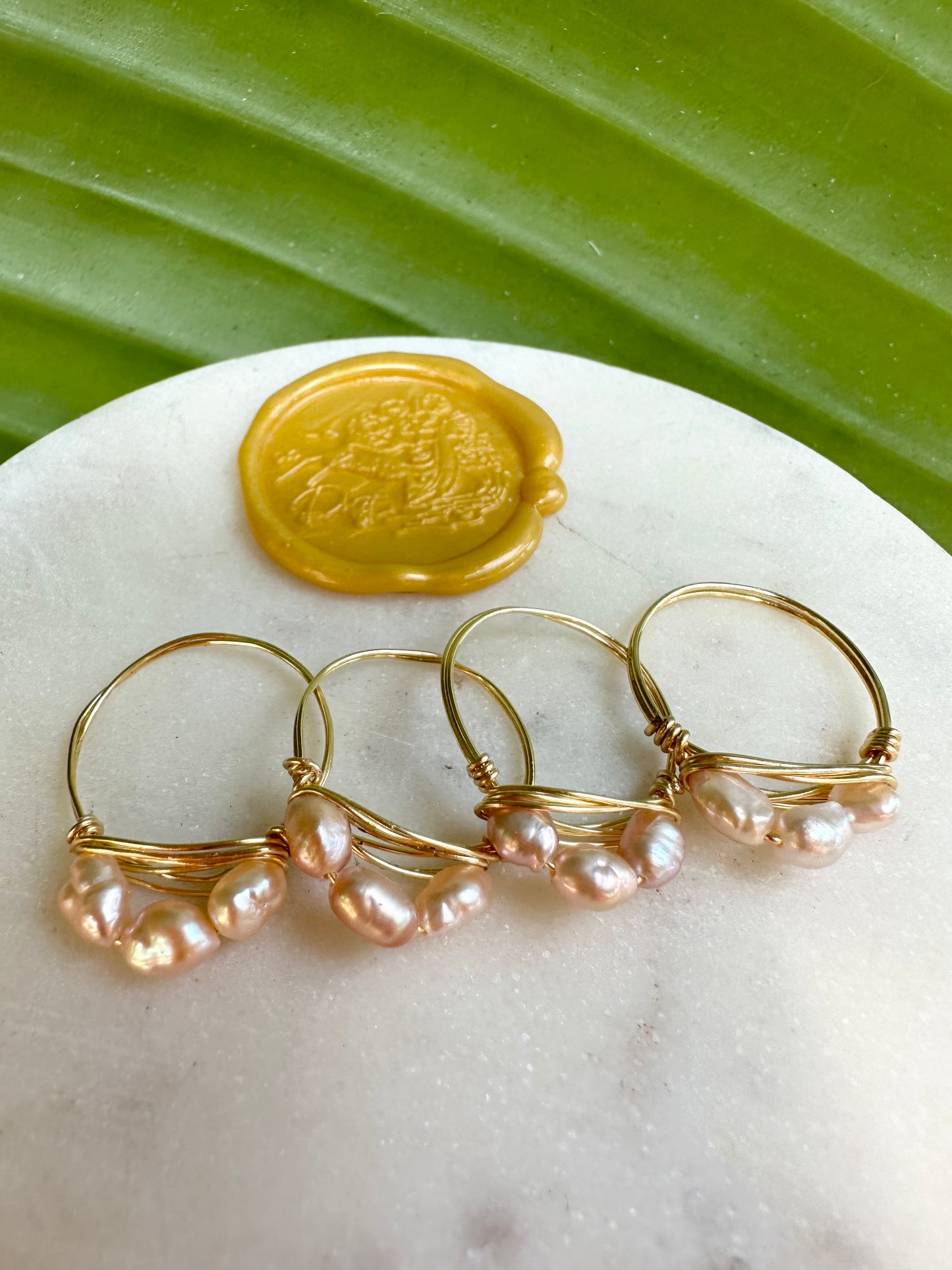 Champagne Pearl Wire Rings